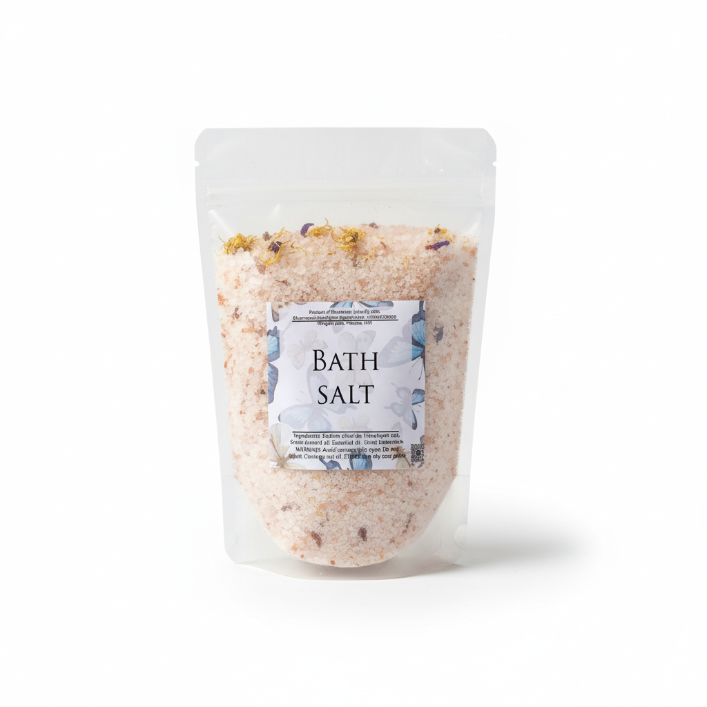 Bath salt product on white background