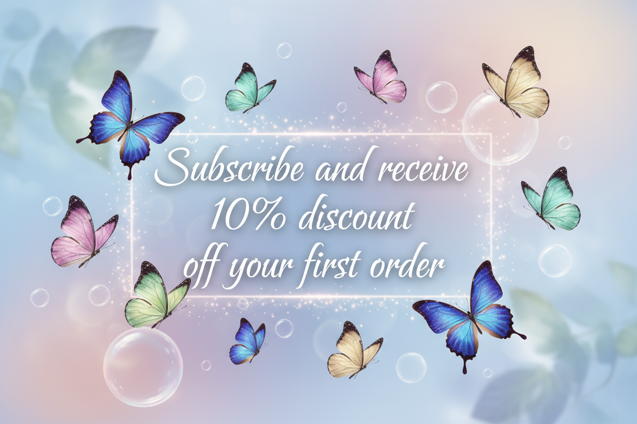 text Subscribe and receive 10% discount off your first order with butterflies and bubbles